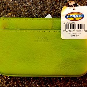Fossil lime green leather zip up pouch/coin